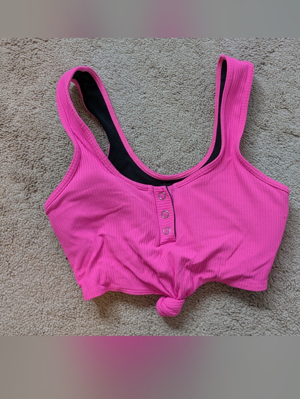 Bombshell Sportswear Hot Pink Ribbed Crop Tank with Front Snap Detail